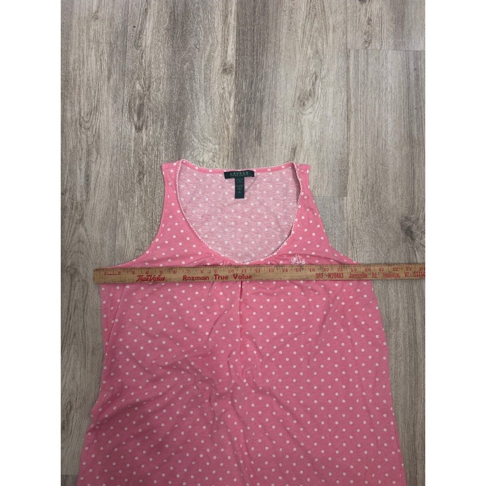 Lauren Ralph‎ Lauren Pink Polka Dot Tank Nightgown Size XL Scoop Neck Cotton - Picture 6 of 7